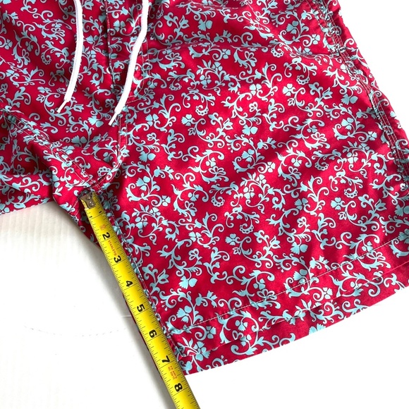 Trunks Surf n Swim Red Turquoise Lace Up Pockets Summer Pants Shorts Size L - Picture 10 of 11